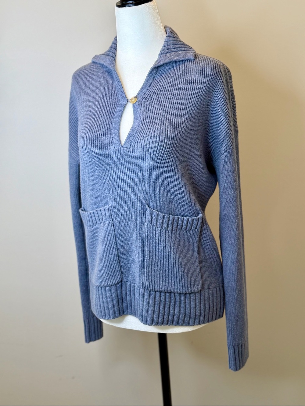 Everlane Slate Blue Ribbed Pullover with Keyhole